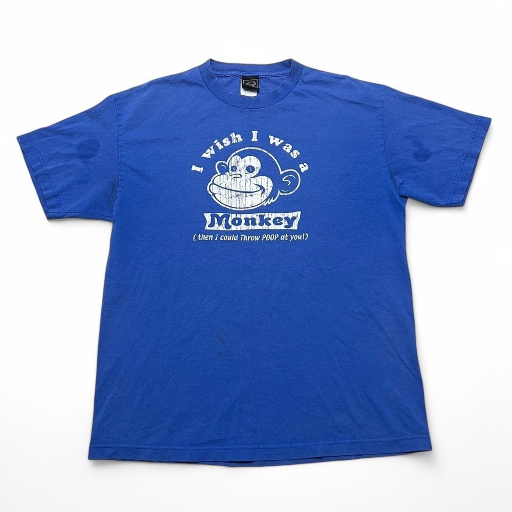 Anchor Blue T Shirt Mens L Blue I Wish I Was a Monkey‎ Vintage Y2K Graphic Tee